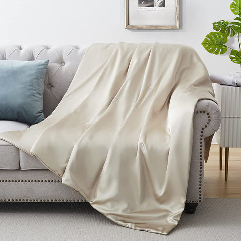 Silk Throw Blanket - Black Cooling Packable Satin Blanket for Couch, Bed, Camping, Outdoor, Travel, Car - Super Soft Lightweight Cozy Blanket(50'' x 60'', Black)