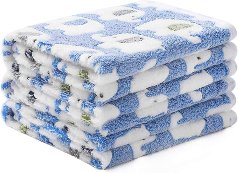1 Pack 3 Blankets Super Soft Fluffy Premium Cute Elephant Pattern Pet Blanket Flannel Throw for Dog Puppy Cat Blue/Pink/Yellow Small(23x16 inch)