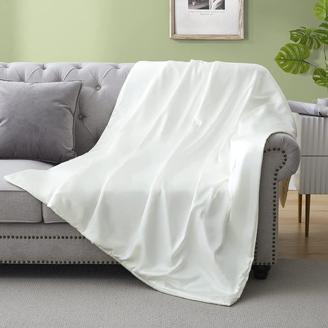 Silk Throw Blanket - Beige Cooling Packable Satin Blanket for Couch, Bed, Camping, Outdoor, Travel, Car - Super Soft Lightweight Cozy Blanket(50'' x 60'', Taupe)