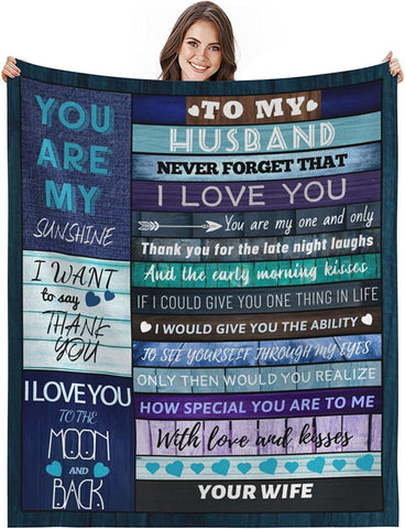 to My Husband Blanket from Wife, Romantic Anniversary Blanket for Husband from Wife, Birthday Gifts for My Husband Valentine's Day Gifts for Him, Warm Fleece Blanket Talking Love to Him, 50x60inch