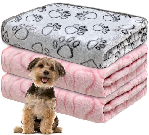 1 Pack 3 Dog Blankets for Medium Dogs, Soft Fleece Dog Blanket Fluffy Pet Blanket Warm Sleep Mat Grey Cute Paw Print Puppy Cat Blanket, Flannel Throw for Washable Dog Bed, Blanket for Dogs, 41"X31"