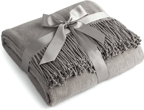 Luxury Pure 100% Mulberry Silk Throw, Genuine Natural 100% Silk Oversized Super Soft Plush Blanket in Ivory or Beige (Grey)