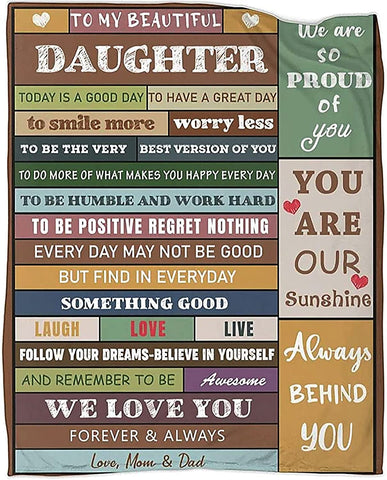 to My Daughter Blanket from Mom Dad Flannel Throw Blankets for Couch Bedroom Sofa Warm Girl Birthday Gifts 50x60in