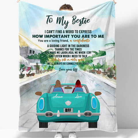 to My Bestie Best Friend Blanktet Besties, Women, Girls Personalized Name Best Friend Throw Blanket with Hairstyles for BFF, Special Friends Birthday Gifts Blanket