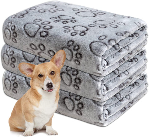 1 Pack 3 Dog Blankets for Medium Dogs, Soft Fleece Dog Blanket Fluffy Pet Blanket Warm Sleep Mat Grey Cute Paw Print Puppy Cat Blanket, Flannel Throw for Washable Dog Bed, Blanket for Dogs, 41"X31"