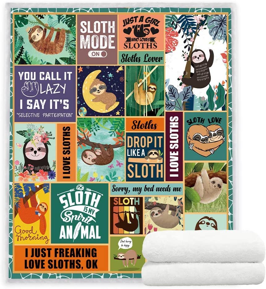 Sloth Throw Blankets Sloth Gifts for Women and Girls Sloth Lovers Super Soft Warm Sherpa Sloth Blankets for Kids and Adults