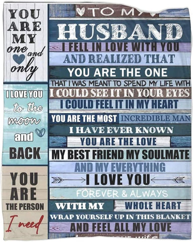 To My Husband Blanket from Wife Throw Letter Blankets for Couch Sofa Bed Warm Flannel Positive Encourage Throws Anniversary Birthday 50X60 Inch