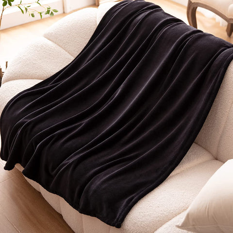 Fleece Throw Blanket Super Soft Cozy Warm Lightweight Throw for Sofa Couch Luxury Decorative Velvet Pattern Bed Blanket, 50"x60", Black
