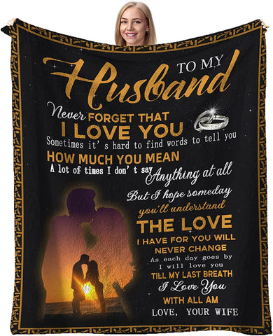 to My Husband Blanket from Wife, Birthday Gifts for Men, Throw Blanket Gifts for Husband Birthday Gift Ideas,Best Christmas Valentines Wedding for Him 60''x50''