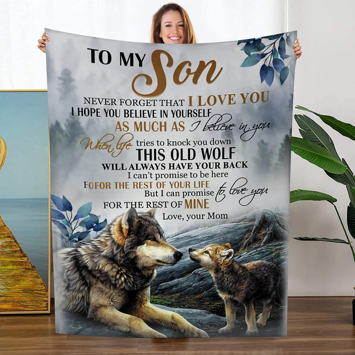 To My Son‘s Gifts from Mom Blanket,Sublimation Fleece Wolf Blanket Throw for Sofa Couch Bed Decor,60''x50'' for Teens Kids and Adults