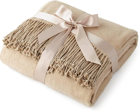 Luxury Pure 100% Mulberry Silk Throw, Genuine Natural 100% Silk Oversized Super Soft Plush Blanket in Ivory or Beige (Grey)