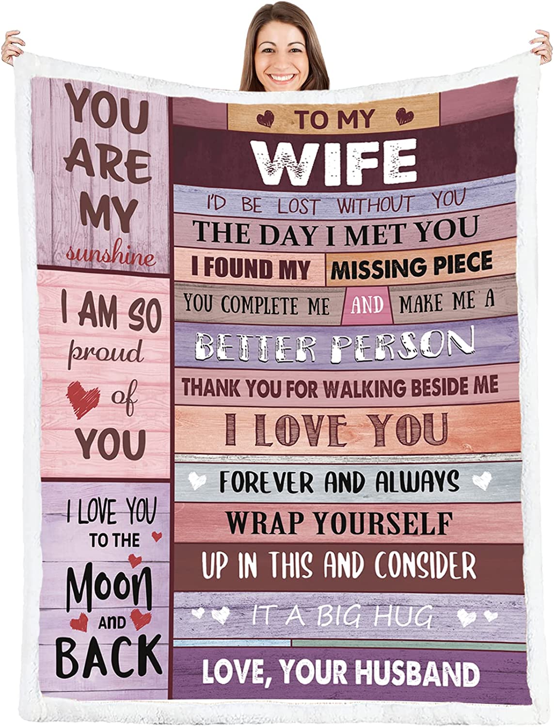 To My Wife Blanket Wedding for Wife Birthday Gifts from Husband Happy for Her Romantic Present Valentines Day (50x60,Sherpa,Th Year)