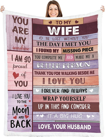 To My Wife Blanket Wedding for Wife Birthday Gifts from Husband Happy for Her Romantic Present Valentines Day (50x60,Sherpa,Th Year)