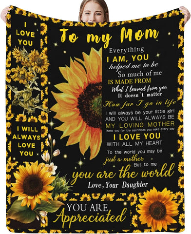 to My Mom Gifts Blanket Mother's Day Blanket Gifts for Mom from Daughter Sunflower Throw Blanket Lightweight Fuzzy Cozy Soft Flannel Blanket for Living Room Bedroom Couch Bed Sofa 40x50 Inch