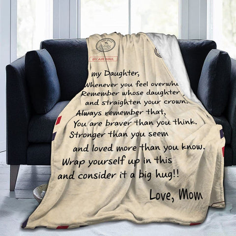 Fleece Blanket to My Daughter Letter Printed Quilts Mom for Daughter's Air Mail Blanket Positive Encourage and Love Daughter's Flannel Blanket Gifts (40 * 50 inch,22)