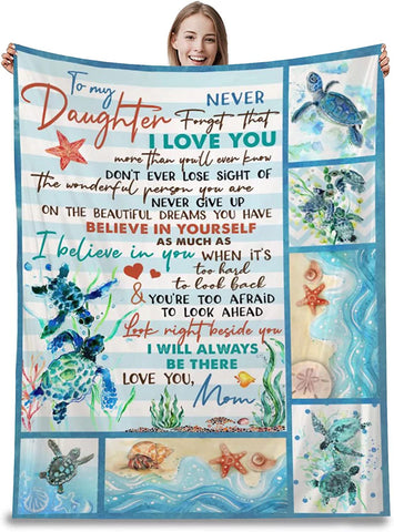 to My Daughter Blankets from Mom Daughter Gifts Letter Printed Throw Fleece Blankets Birthday Gifts Thanksgiving Day Holiday Blanket for Bed Couch Living Room (Mom, 60”x80“)
