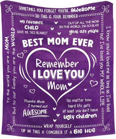 Mothers Day, Birthday Gifts for Mom from Daughter Son - Best Mom Ever Gifts, Unique Gifts for Mom to Be, Pregnant, New Mom Gifts for Women After Birth - I Love You Mom Throw Blanket 50x60