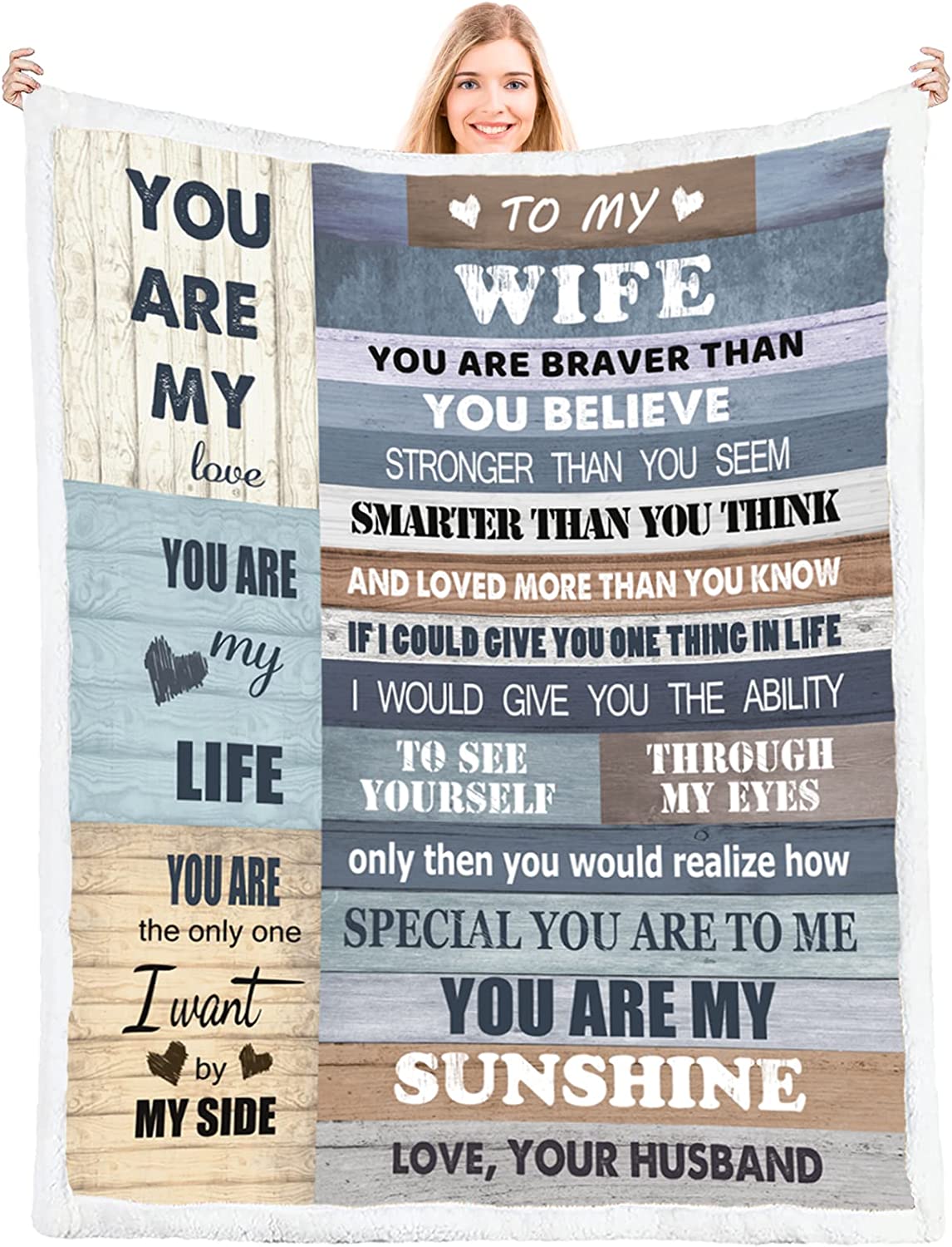 to My Wife Blanket Wedding for Wife Birthday Gifts from Husband Happy for Her Romantic Present Valentines Day (50x60,Sherpa,Th Year)