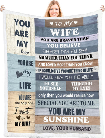 to My Wife Blanket Wedding for Wife Birthday Gifts from Husband Happy for Her Romantic Present Valentines Day (50x60,Sherpa,Th Year)