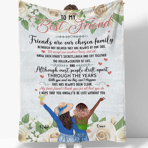 to My Bestie Best Friend Blanktet Besties, Women, Girls Personalized Name Best Friend Throw Blanket with Hairstyles for BFF, Special Friends Birthday Gifts Blanket