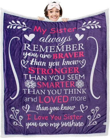 Sister Blanket - Gorgeous Sister Blankets from Sister with Thick Double Layered Sherpa and Fleece Fabric | Cuddly Sisters Gifts from Sister with Heartfelt Message | Grey 50x60