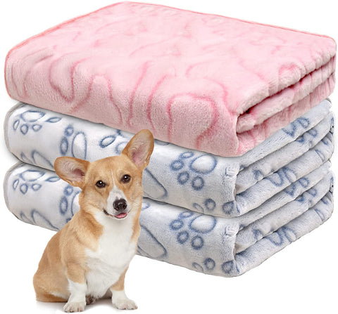 1 Pack 3 Dog Blankets for Medium Dogs, Soft Fleece Dog Blanket Fluffy Pet Blanket Warm Sleep Mat Grey Cute Paw Print Puppy Cat Blanket, Flannel Throw for Washable Dog Bed, Blanket for Dogs, 41"X31"