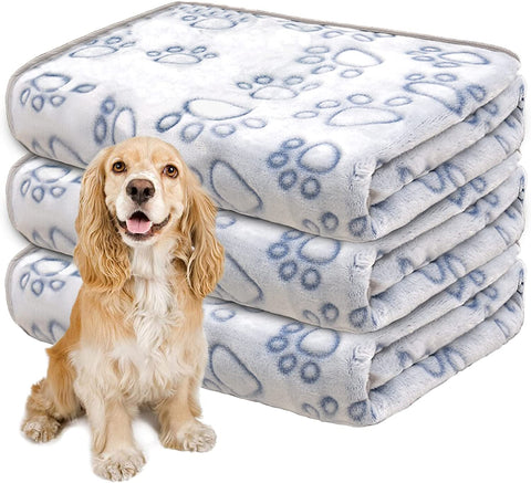 1 Pack 3 Dog Blankets for Medium Dogs, Soft Fleece Dog Blanket Fluffy Pet Blanket Warm Sleep Mat Grey Cute Paw Print Puppy Cat Blanket, Flannel Throw for Washable Dog Bed, Blanket for Dogs, 41"X31"