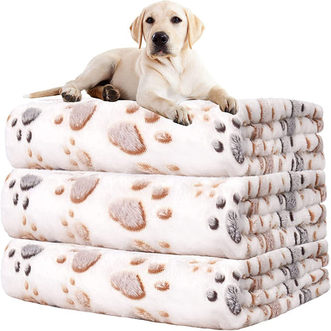 Upgraded Dog Blankets for Large Dogs, 3 Pack Dog Cat Flannel Blankets Washable, Soft Pet Mat Throw Cover for Kennel Crate Bed, Cute Paw Pattern, Dog Blanket, Pet Blanket 41" x 31"