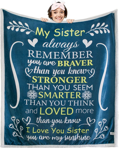 Sister Blanket - Gorgeous Sister Blankets from Sister with Thick Double Layered Sherpa and Fleece Fabric | Cuddly Sisters Gifts from Sister with Heartfelt Message | Grey 50x60