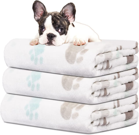 Upgraded Dog Blankets for Large Dogs, 3 Pack Dog Cat Flannel Blankets Washable, Soft Pet Mat Throw Cover for Kennel Crate Bed, Cute Paw Pattern, Dog Blanket, Pet Blanket 41" x 31"