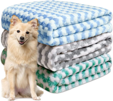 Dog Blankets for Large Dogs, Pet Blankets for Dog Bed Cover, Puppy Blankets for Couch, Kitten Blanket, Soft Fleece Blankets for Dogs, Cats, 41"x31", 3 Pack(2 Tan+1 Brown)