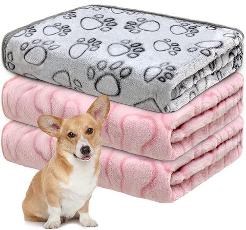 1 Pack 3 Dog Blankets for Medium Dogs, Soft Fleece Dog Blanket Fluffy Pet Blanket Warm Sleep Mat Grey Cute Paw Print Puppy Cat Blanket, Flannel Throw for Washable Dog Bed, Blanket for Dogs, 41"X31"