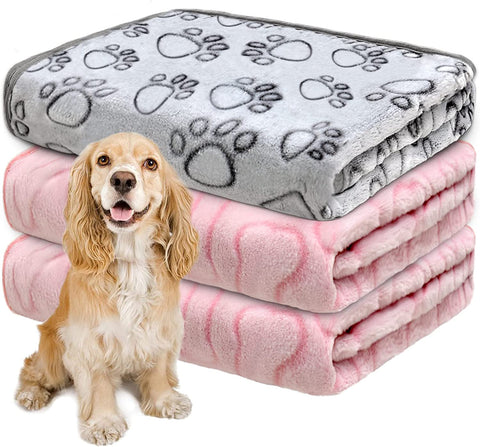 1 Pack 3 Dog Blankets for Medium Dogs, Soft Fleece Dog Blanket Fluffy Pet Blanket Warm Sleep Mat Grey Cute Paw Print Puppy Cat Blanket, Flannel Throw for Washable Dog Bed, Blanket for Dogs, 41"X31"
