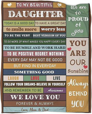 to My Daughter Blanket from Mom Dad Flannel Throw Blankets for Couch Bedroom Sofa Warm Girl Birthday Gifts 50x60in