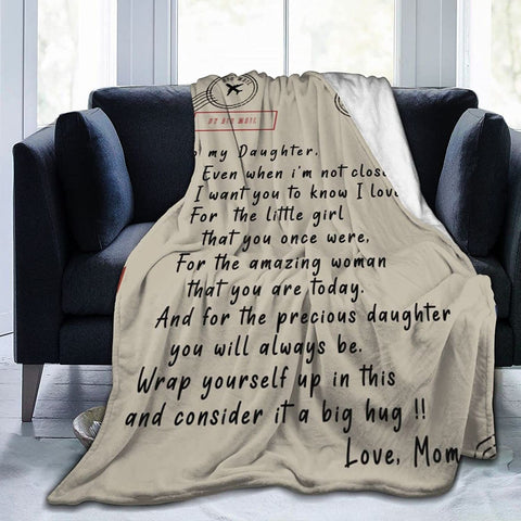 Fleece Blanket to My Daughter Letter Printed Quilts Mom for Daughter's Air Mail Blanket Positive Encourage and Love Daughter's Flannel Blanket Gifts (40 * 50 inch,22)
