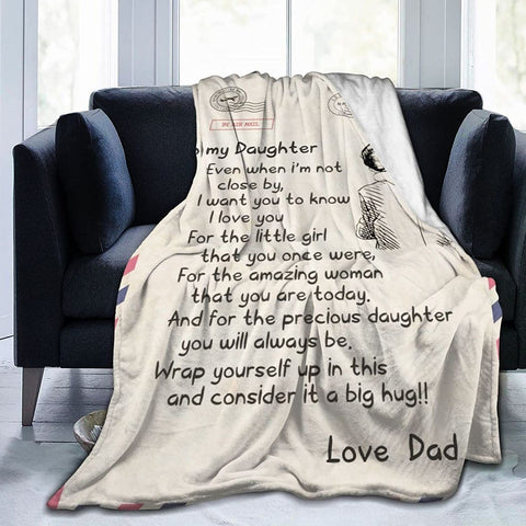 Fleece Blanket to My Daughter Letter Printed Quilts Mom for Daughter's Air Mail Blanket Positive Encourage and Love Daughter's Flannel Blanket Gifts (40 * 50 inch,22)