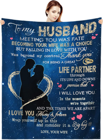 To My Husband Blanket from Wife, Birthday Gifts for Men, Throw Blanket Gifts for Husband Birthday Gift Ideas,Best Christmas Valentines Wedding for Him 60''x50''