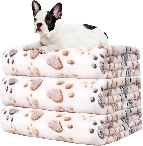 Upgraded Dog Blankets for Large Dogs, 3 Pack Dog Cat Flannel Blankets Washable, Soft Pet Mat Throw Cover for Kennel Crate Bed, Cute Paw Pattern, Dog Blanket, Pet Blanket 41" x 31"