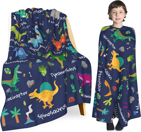 Kids Dinosaur Blanket for Boys Girls Room Decor Personalized Cute Toddler Throw Blanket Chiristmas Dinasour Birthday Year Old Gifts Toys 40x50