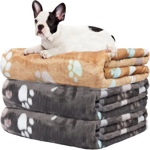 Upgraded Dog Blankets for Large Dogs, 3 Pack Dog Cat Flannel Blankets Washable, Soft Pet Mat Throw Cover for Kennel Crate Bed, Cute Paw Pattern, Dog Blanket, Pet Blanket 41" x 31"
