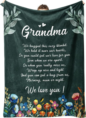 Blanket Gifts for Grandma, Grandma Birthday Gifts, Mother‘s Day Gifts for Grandma from Granddaughter Grandchildren, We Love You Cozy Throw Blankets Present 50" x 60"