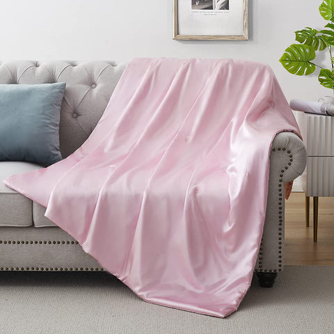 Silk Throw Blanket - Black Cooling Packable Satin Blanket for Couch, Bed, Camping, Outdoor, Travel, Car - Super Soft Lightweight Cozy Blanket(50'' x 60'', Black)