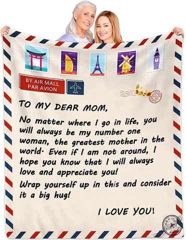 Gifts for Mom, Mothers Day Birthday Gifts for Mom, Blanket to My Mom Gift from Daughter Son, Mother's Day, Mom Letter Blanket 60 x 50 Inches