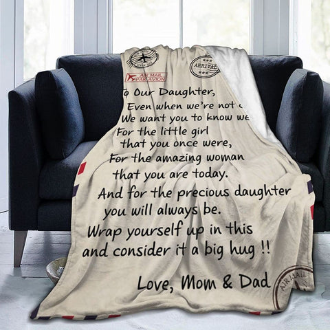 Fleece Blanket to My Daughter Letter Printed Quilts Mom for Daughter's Air Mail Blanket Positive Encourage and Love Daughter's Flannel Blanket Gifts (40 * 50 inch,22)