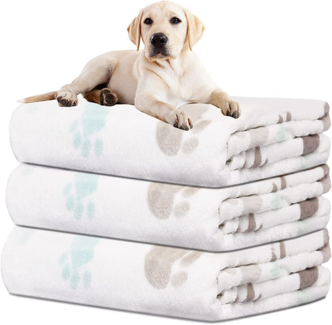 Upgraded Dog Blankets for Large Dogs, 3 Pack Dog Cat Flannel Blankets Washable, Soft Pet Mat Throw Cover for Kennel Crate Bed, Cute Paw Pattern, Dog Blanket, Pet Blanket 41" x 31"