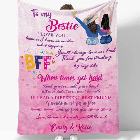 to My Bestie Best Friend Blanktet Besties, Women, Girls Personalized Name Best Friend Throw Blanket with Hairstyles for BFF, Special Friends Birthday Gifts Blanket