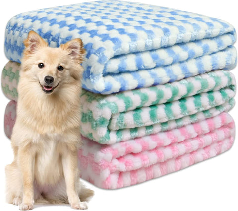 Dog Blankets for Large Dogs, Pet Blankets for Dog Bed Cover, Puppy Blankets for Couch, Kitten Blanket, Soft Fleece Blankets for Dogs, Cats, 41"x31", 3 Pack(2 Tan+1 Brown)