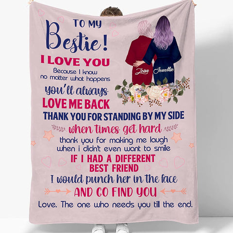 to My Bestie Best Friend Blanktet Besties, Women, Girls Personalized Name Best Friend Throw Blanket with Hairstyles for BFF, Special Friends Birthday Gifts Blanket