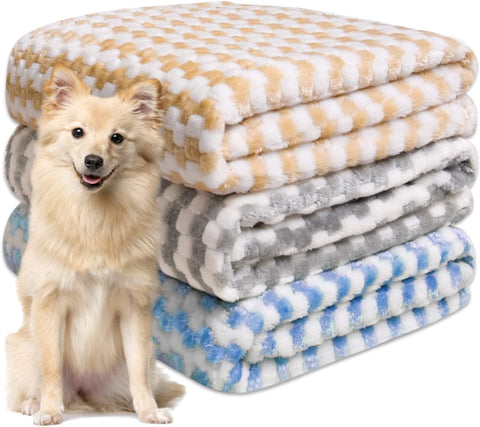 Dog Blankets for Large Dogs, Pet Blankets for Dog Bed Cover, Puppy Blankets for Couch, Kitten Blanket, Soft Fleece Blankets for Dogs, Cats, 41"x31", 3 Pack(2 Tan+1 Brown)