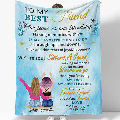 to My Bestie Best Friend Blanktet Besties, Women, Girls Personalized Name Best Friend Throw Blanket with Hairstyles for BFF, Special Friends Birthday Gifts Blanket